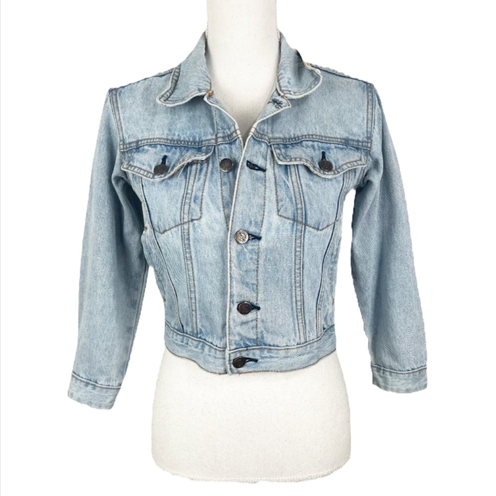 Vintage 90s Hard Rock Cafe Orlando Cropped Denim Jacket Youth 8 Embroidered Kids